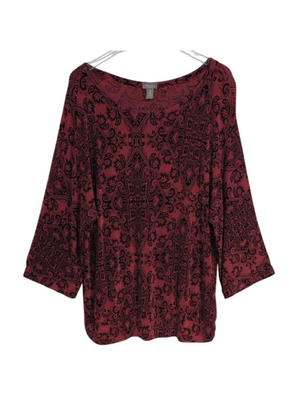 Chicos Travelers 3 Damask Shirt Womens Size XL Stretch Boho Whimsigoth Victorian